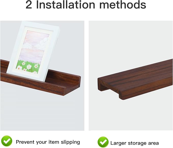 Long Floating Shelves Set of 4,Wood Picture Shelf for Wall with Ledge,Photo Frames Display Shelves Wall Mounted Rustic for Living Room Bedroom Kids Nursery,Home Decor Dark Walnut (36 Inches )