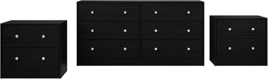HOME DESIGN Altoona 3-Piece Bedroom Set with Dresser and Two Nightstands, Black