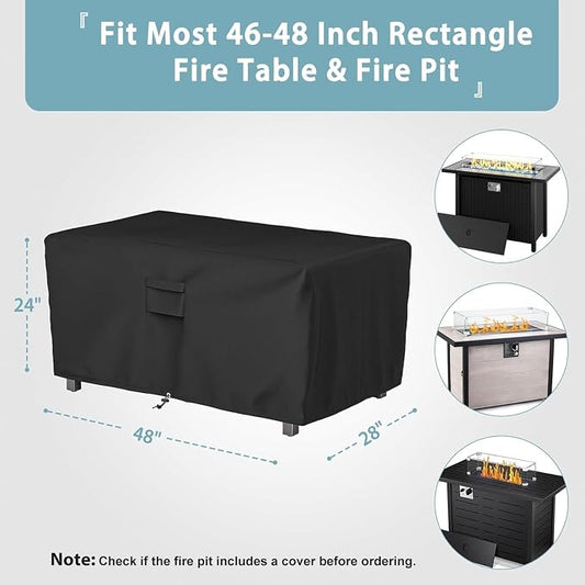 SHINESTAR Rectangle Fire Pit Cover, Fits for 46-48 Inch Gas Fire Table, Waterproof and Windproof, 48 x 28 x 24 Inches, Black