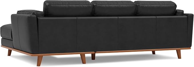 Valencia Artisan Full Leather Sofa - Left Chaise Sectional Couch - Pure Full Italian Nappa Leather Couch, Solid Wood Accent and Ultimate Comfort, Black