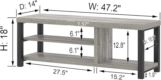 FOLUBAN Shoe Storage Bench, Rustic Wood Entryway Bench for Hallway Entrance, Vintage Indoor Bench with Shoe Storage and Seating for Bedroom Living Room, Light Grey, 47 Inch