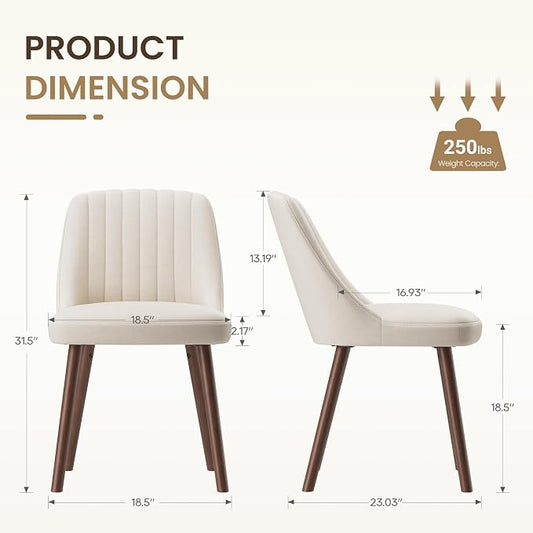 MALOL Upholstered Dining Chairs Set of 2, Modern Fabric Kitchen Chairs with Back, Wood Legs for Kitchen Dining Room Restaurant, Beige