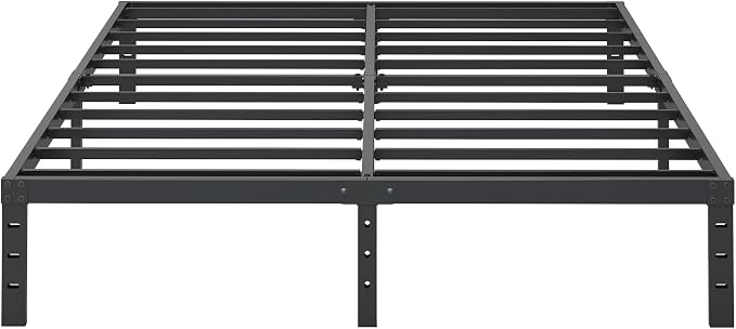 Cieemine 12 Inch Queen Size Metal Bed Frame, Heavy Duty Steel Slat Mattress Foundation,No Box Spring Needed, Easy Assembly, Noise-Free,Black