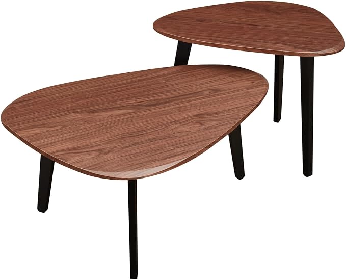 Nesting Coffee Table Set of 2-Mid Century Modern Coffee Table | Guitar Pick Stacking Tables with Solid Wood Legs,Small Coffee Tables for Small spaces,Living Room,Balcony