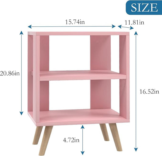 Huhote Kids Nightstand, 2-Tier Night Stand with Open Storage, Modern Side Table for Bedroom, Study Room, Small Spaces, Pink