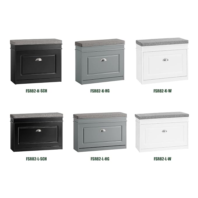 SoBuy Small Shoe Storage Bench, Black Narrow Shoe Cabinet for Entryway, Shoe Rack with Cushion&2 Tiers Flip-Drawer, Closet Hallway Mudroom FSR82-L-SCH