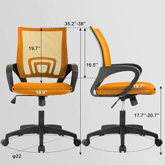 BestOffice | Ergonomic Office Chair | Mid-Back Swivel Desk Chair | Breathable Backrest & Lumbar Support | Adjustable Height | Sponge Seat | Rolling Wheels | Orange | for Adults & Women | Pack of 2