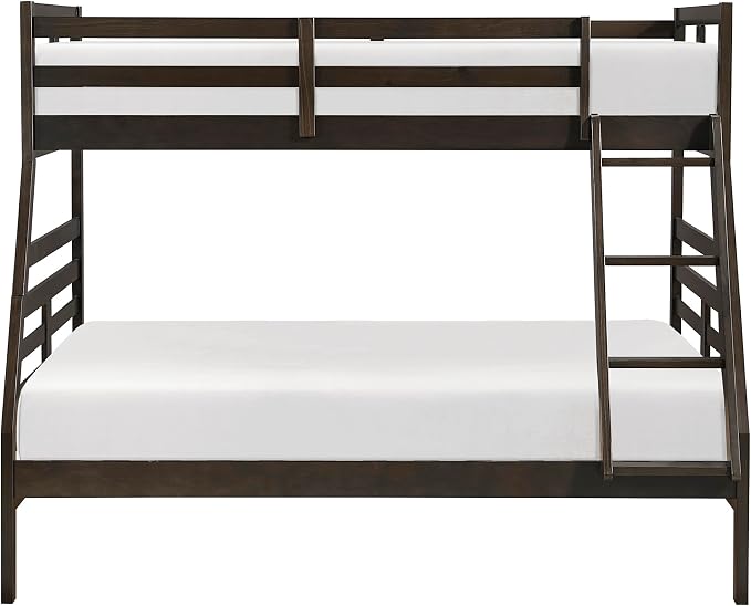 Lexicon Bunk Bed Twin Over Full, Wooden Bed Frame with Sturdy Ladder and Safety Guard Rails, Modern Space-Saving Design, for Bedroom/Guest Room, No Box Spring Needed, Dark Brown