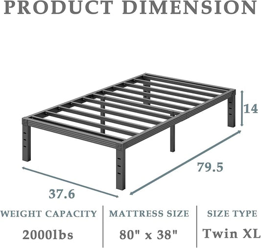 FSCHOS Bed Frame Twin XL, 14 Inch Metal Platform Twin XL Size Bed Frame No Box Spring Needed, Easy Assembly, Noise Free