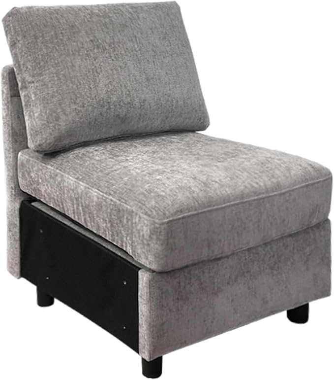 WUTUTUEE Middle Seat Module for Modular Sectional Couch Sofa, Living Room Accent Armless Sofa Chair with Storage & Pillow, Modern Side Sectional Middle Unit, Chenille Light Grey