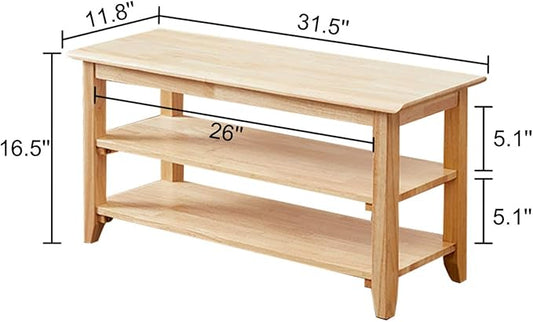 XKZG Shoe Rack Bench Wooden Shoe Storage Bench Simple Style Wood Entryway Bench (Natural,31.5")