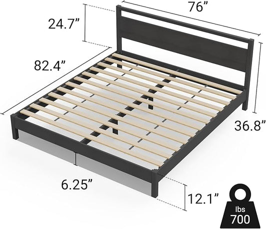 LIFEMENT Signature Wood Platform Bed Frame with Headboard, Essential, Noise Free, Under Bed Storage, No Box Spring Needed, Easy Assembly (Black, King (U.S. Standard))