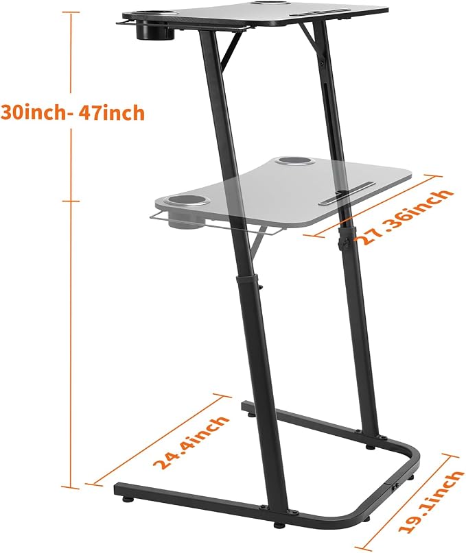 Treadmill Desk, Small Standing Desk for Walking Pad, 30-47 Inch Adjustable Height Walking Pad Stand for Treadmill, Portable Standing Table for Bike and Home Office Work - Black