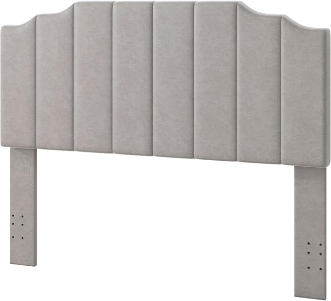 Befurtori Queen Size Headboard Only, Velvet Wall Mounted Headboard Queen Size for Adjustable Bed, Modern Vertical Channel Design with Curved Tufted Upholstered Head Board and Luxury Soft Padded, Gray