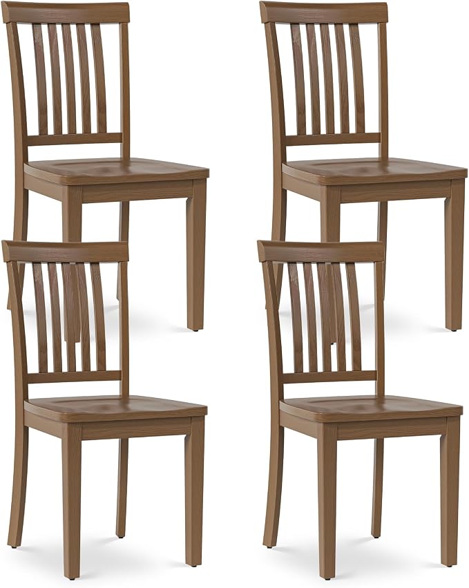 COLAMY Wooden Dining Chairs Set of 4, Solid Rubberwood Kitchen & Dining Room Chairs, Farmhouse Rustic Side Chairs for Dining Table, Anti-Slip Protection, Classic Windsor Style Seating, Light Brown