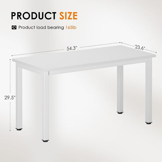 DlandHome Large Computer Desk, Composite Wood Board, Decent and Steady Home Office Desk/Workstation/Table 54.3inch White White