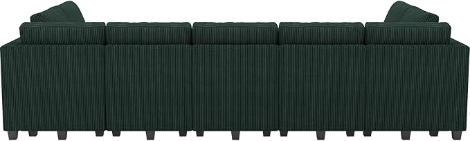 Belffin Large 15 Seat Modular Sectional Sofa with Storage Seat Corduroy Sleeper Sectional Sofa Bed Oversized Convertible Modular Couch for Living Room Green
