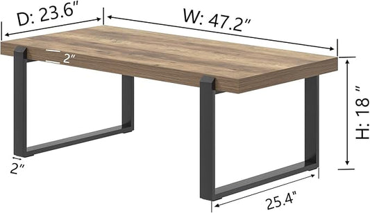 FOLUBAN Rustic Coffee Table, Modern Wood and Metal Industrial Center Table for Living Room, 47 Inch Oak