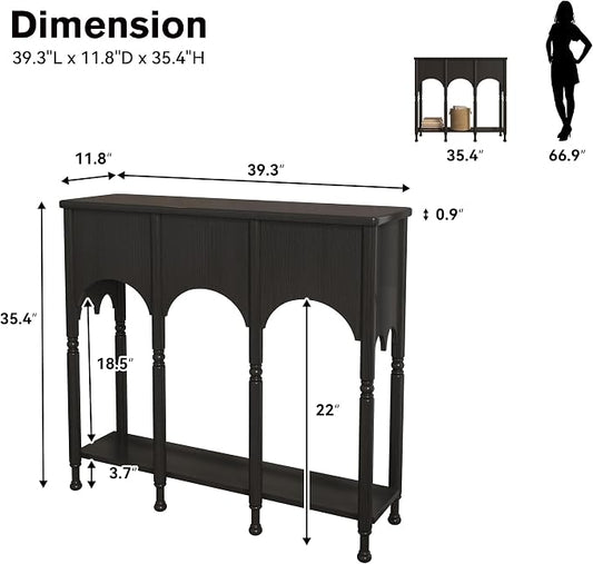 40" Console Table with Storage Shelf, Retro Entryway Table, Wooden Sofa Table with Roman-Style Legs for Living Room, Hallway, Black