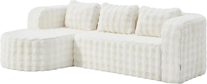 Hobestluk Modular Sectional Sofa Couches L-Shape Couch 3 Seat Modular Sofa Memory Foam Sectional Couches for Living Room, Cloud Couch (Round Eider White, 96", Left Hand Facing)