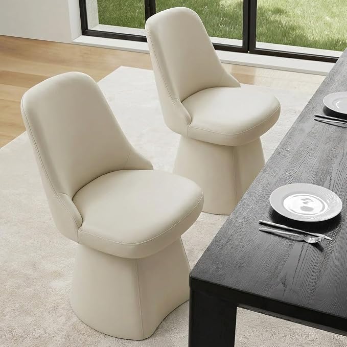 KISLOT Swivel Dining Chairs Set of 4, Upholstered Mid Century Modern Deskchair with High Back, Faux Leather Kitchen Chairs for Dining Room, Bedroom, Dressing Room, Cream