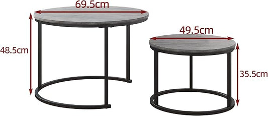 HOJINLINERO Round Coffee Table,Nesting Coffee Table Set of 2,Center Tables for Living Room,Office, Home Small Space,Stacking Side Tables,Sturdy and Easy Assembly,Wood Desktop,Black+Warm Grey,Large