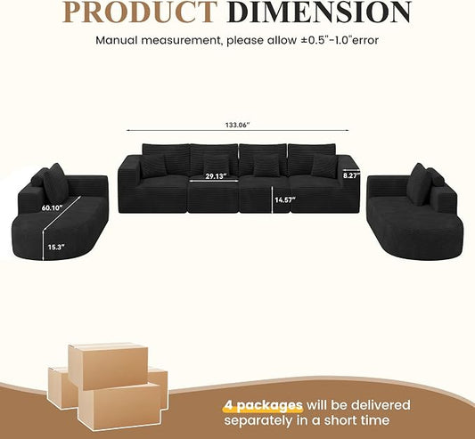 Living Room Furniture Sets,Modern U Shaped Modular Sectional Sofa,Convertible Cloud Couches for Living Room,Comfy 4 Seater with 2 Chaise Furniture Set, Boneless Couch Sofa,1 PCS
