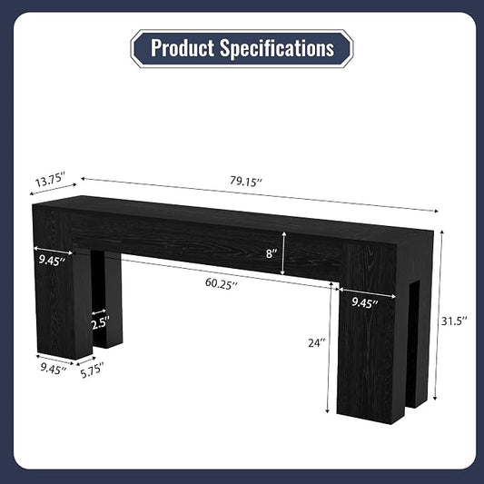 Epecoya Extra Long Sofa Console Table for Entryway Living Room, 79-Inch Farmhouse Wood Behind Couch Table, Rectangular Accent Console with Wooden Double Base for Hallway Foyer Entrance, Black