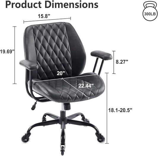 YFO Home Office Desk Chair Office Rubber Casters Ergonomic Computer Chair with Lumbar Support Adjustable Height Rolling Swivel Executive Task Armrests Chair, Black PU