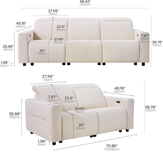 ModernMate Power Recliner Sofa Set with 3-Seater & Loveseat, Oversize Zero Gravity Modular Sectional Couch with Manual Adjustable Headrest, Zero Wall Hugger, USB & Type-C Ports, 27.6" Wide Seat, Beige