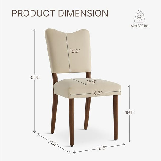 KISLOT Upholstered Dining Chairs Set of 2, Modern Velvet Kitchen Chairs with Solid Wood Legs, High Back Wooden Dining Room Chairs with Dark Walnut Color Legs for Farmhouse Kitchen Dining Room, Linen