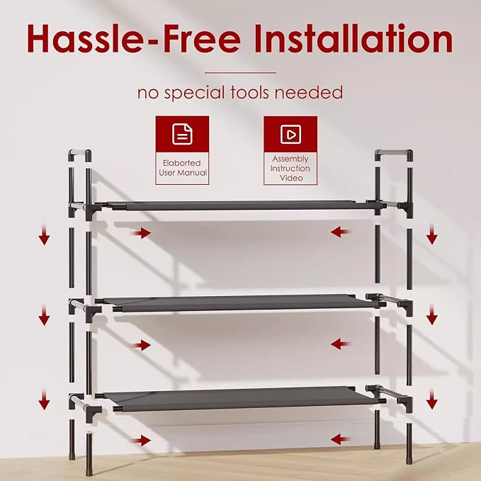 Multi Tier Shoe Rack for Closet Metal Wide Shoe Storage Organizer Oxford Fabric Cover Shoe Shelf for Entryway, Bedroom, Floor, Closet, Porch, Dorm, Living Room