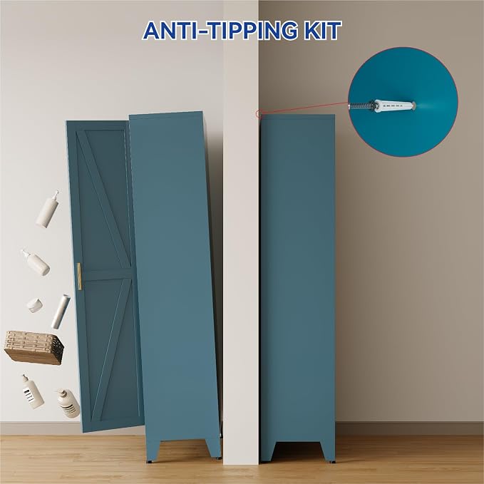 COFaR Metal Pantry Cabinet with Doors, Farmhouse 71'' Tall Storage Cabinet with 4 Adjustable Shelves, Kitchen Pantry Cabinet for Dinning Room, Laundry, Peacock Blue 5-Tier