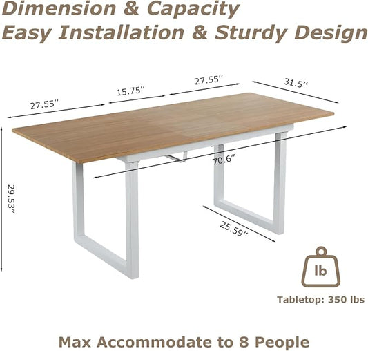 Extendable Dining Table for 4-8 People,70.86''Modern Space-Saving Kitchen Table with Metal Legs,Rectangle Folding Conference Meeting Table for Living Meeting Room Kitchen,Oak