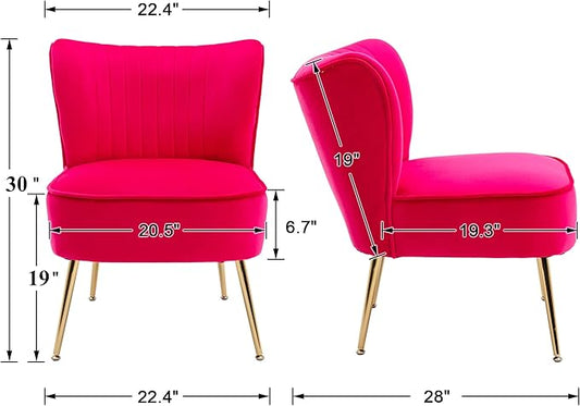 DUOMAY Modern Accent Chair Set of 2 Velvet Slipper Chair with Gold Legs Wingback Side Chair for Living Room Bedroom Entryway Small Corner Chair for Space Saving, Rose Red