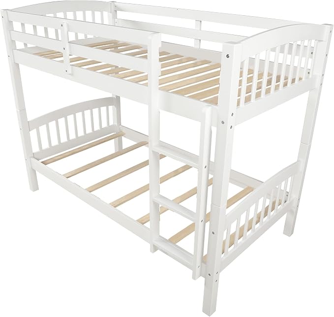Merax Twin Over Twin Bunk Bed with Ladder and Guardrails,Convertible Bunk Bed can be Two Platform Beds(White)