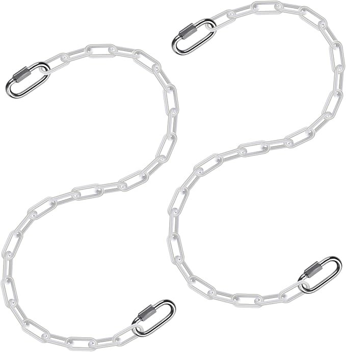 2Pcs 20" Heavy Duty Hanging Chain with Hooks Swing Extension Chain White | 1000 LB Capacity Hammock Extension Chain for Swing Chair, Hanging Chair, Porch Swing, Hammock Chair, Punching Bags, Heavy Bag