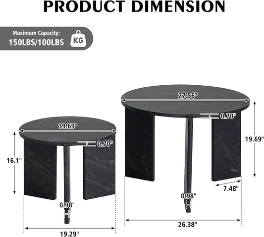 Round Nesting Coffee Table Set of 2 for Small Spaces | Modern style, suitable for living rooms, wooden