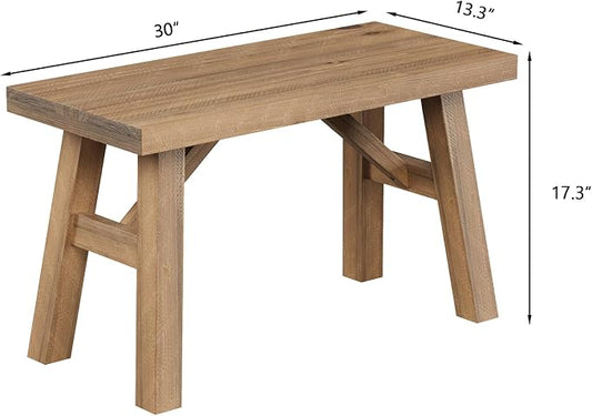 Wnutrees Sawmill Wood Bench, 30" Farmhouse Entryway Bench for Living Dining Room, Rustic Entry Way Benches Seat, Solid Wood, Handcraft Finshed, Natural