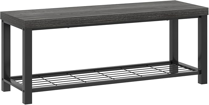 FOLUBAN Industrial Shoe Storage Bench for Entryway Hallway, Rustic Indoor Shoe Rack Bench Seat for Living Room Bedroom, 43.3 Inch Dark Gray