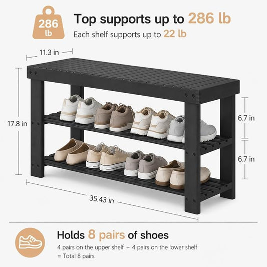 Shoe Rack Bench, 3-Tier Shoe Storage Organizer for Entryway , Shoe Shelf for Small Spaces, Multi-Functional Side Table Plant Stand, Shoe Stand for Bedroom, Living Room, Closet, Front Door, Black