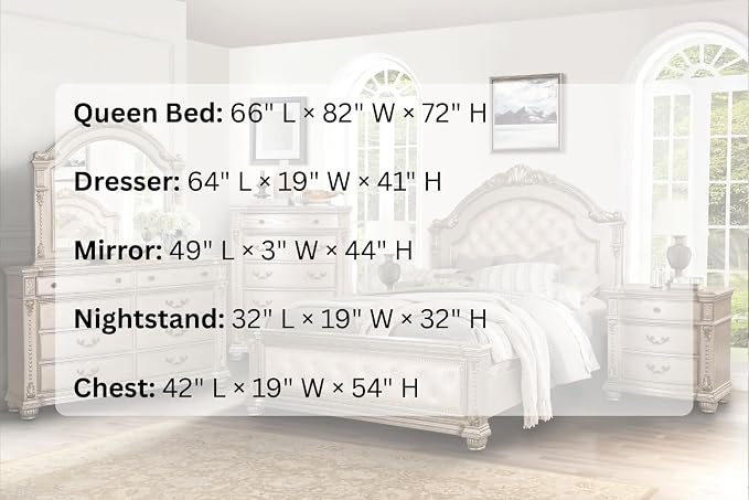 First of a Kind Evelyn Traditional 5 Piece Queen Bedroom Set with Upholstered Tufted Headboard Elegant European Inspired Design Coordinated Furniture Collection