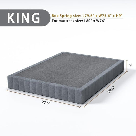 SHLAND King Box Spring, 9 Inch Box Springs King Size Basics Bed Base, Mattress Foundation, Black Heavy Duty Metal Structure with Cover,Easy Assembly
