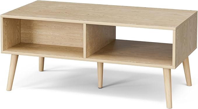 ZttRiee Rattan Coffee Table with Drawer, Boho, Natural | 39.4"L x 19.7"W x 16.9"H, 220 lbs capacity, 1 rattan drawer & open compartments, solid wood legs, ~30 min assembly