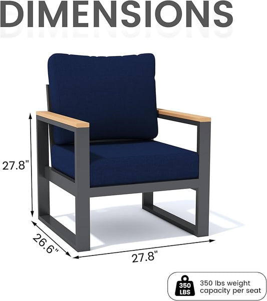 Sundale Outdoor 2 Pieces Patio Aluminum Armchairs, All-Weather Outdoor Furniture with 6” Olefin Cushion & Wide Armrest, Outdoor Chairs or Garden Deck Porch (Navy Blue)