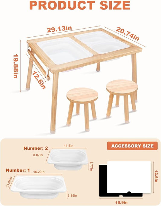 Toddler Sensory Table and Chair Set, Kids Sensory Bin Tables with Paper Roll Stick & Double-Side Board,Toddler Play Table with 3 Storage Bin, Indoor Outdoor Boys Gilrs