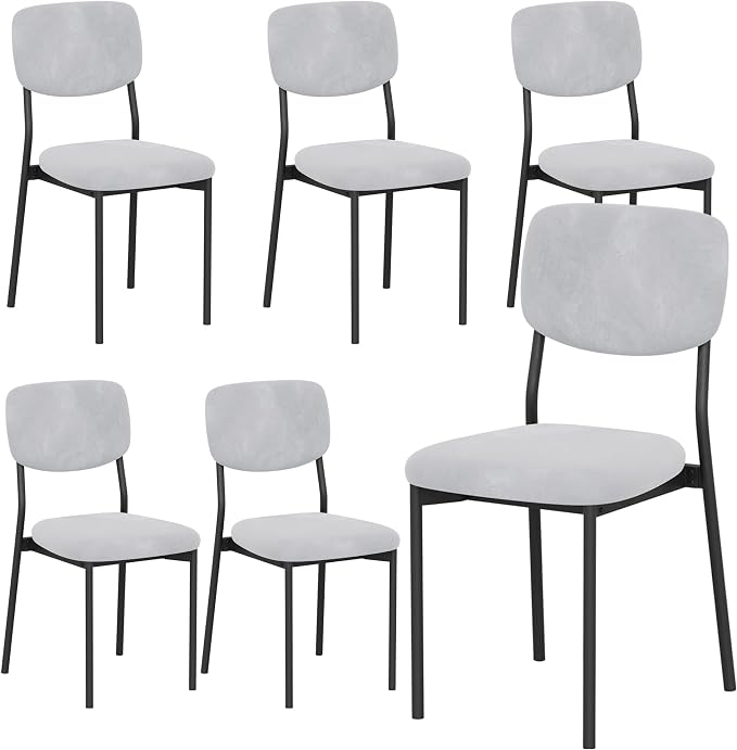 Einhomn Upholstered Dining Chairs Set, Modern Stackable Dining Room Chairs with Soft Velvet Backrest, Kitchen Chairs with Sturdy Metal Legs for Living Room, Restaurant, Set of 6,Light Grey