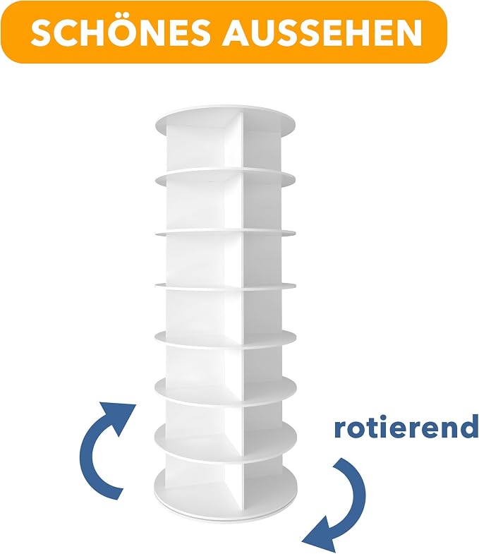 SpaceAid 7 Tier Rotating Shoe Rack Tower, Spinning Shoe Display Lazy Susan, Revolving 360 Shoe Rack Storage Round Carousel, Vertical Handbag Rotate Shoes Closet Organization (7-Tier White)