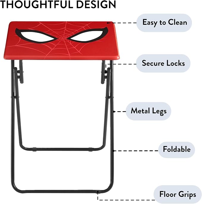 Marvel Spiderman Folding Tray Table,Portable Snack & Laptop Table, Compact Space-Saving Design for Kids & Teens, Lightweight Indoor Table for Bedroom, Dorm, or Playroom