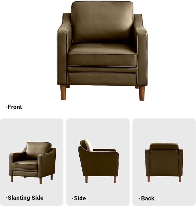 Kingfun Accent Chair Set of 2, Living Room Chairs, Faux Leather Reading Armchair, Mid Century with Solid Wood Foot, Upholstered Modern Decor for Bedroom, Apartment
